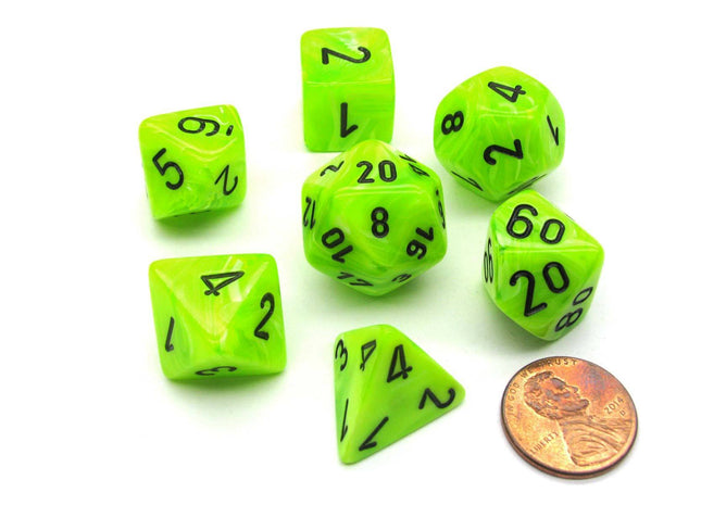 Gamers Guild AZ Chessex CHX27430 -  Chessex 7 Die Set Vortex Bright Green/Black Chessex