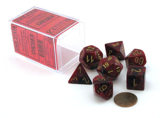 Gamers Guild AZ Chessex CHX27434 - Chessex 7 Die Set Burgundy / Gold Vortex Chessex