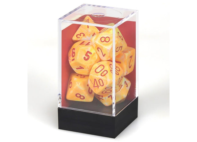 Gamers Guild AZ Chessex CHX27453 - Chessex 7 Die Set Festive Sunburst/Red Chessex