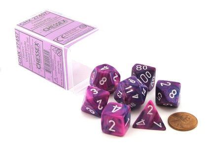 Gamers Guild AZ Chessex CHX27457 - Chessex 7 Die Set Violet / White Festive Chessex