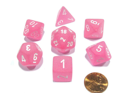 Gamers Guild AZ Chessex CHX27464 - Chessex 7 Die Set Pink/White Frosted Chessex