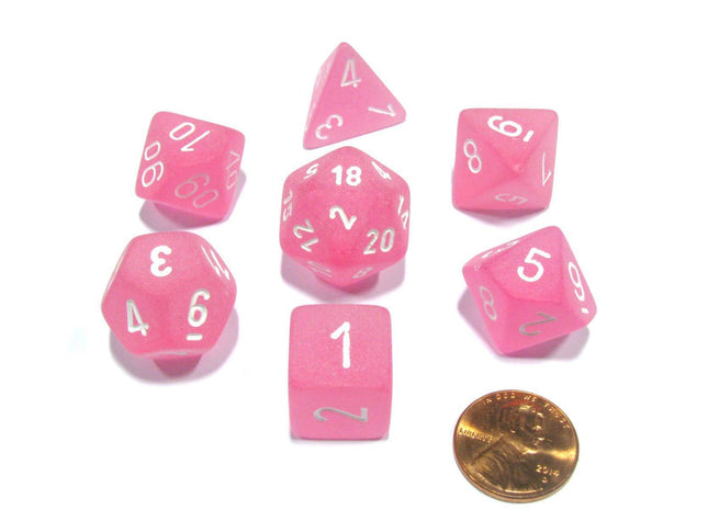 Gamers Guild AZ Chessex CHX27464 - Chessex 7 Die Set Pink/White Frosted Chessex