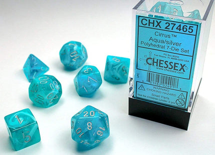 Gamers Guild AZ Chessex CHX27465 -  Chessex 7 Die Set Aqua/Silver Cirrus Chessex