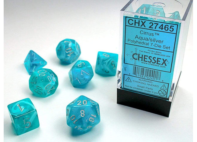 Gamers Guild AZ Chessex CHX27465 -  Chessex 7 Die Set Aqua/Silver Cirrus Chessex