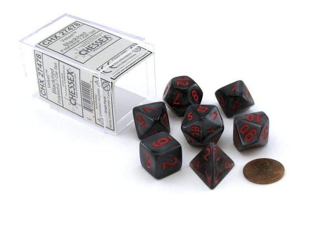 Gamers Guild AZ Chessex CHX27478 - Chessex  7 Die Set  Black/Red Velvet Chessex
