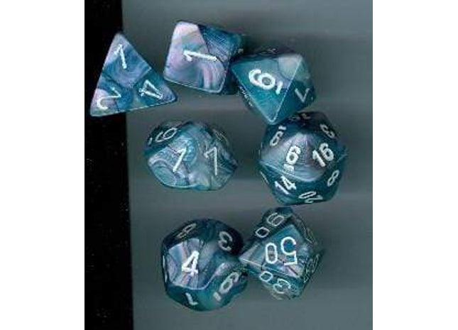 Gamers Guild AZ Chessex CHX27490 - Chessex 7 Die Set Slate / White Lustrous Chessex
