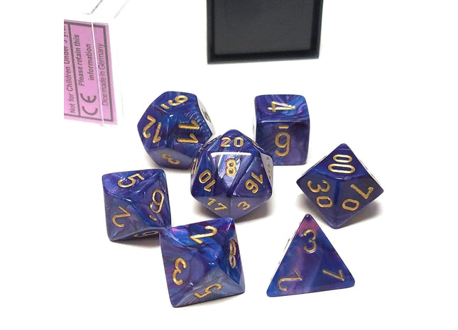 Gamers Guild AZ Chessex CHX27497 - Chessex 7 Die Set Purple / Gold Lustrous Chessex
