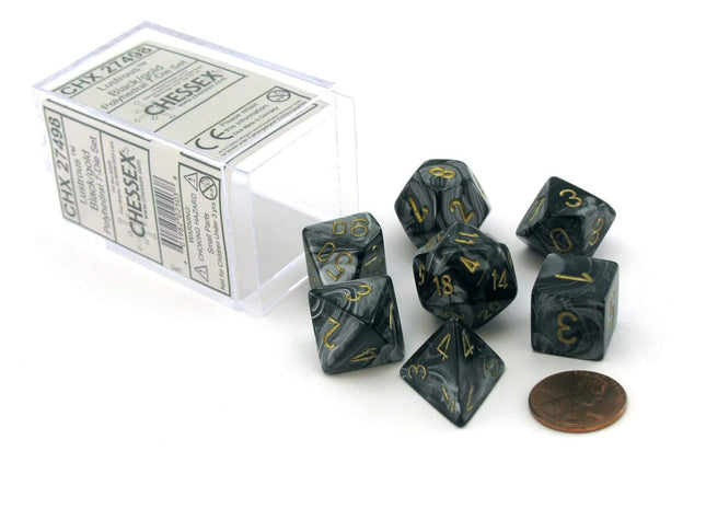 Gamers Guild AZ Chessex CHX27498 - Chessex 7 Die Set Lustrous Black/Gold Discontinue