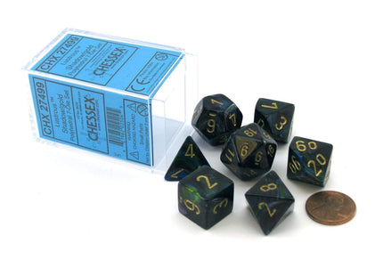 Gamers Guild AZ Chessex CHX27499 - Chessex 7 Die Set Shadow / Gold Lustrous Chessex