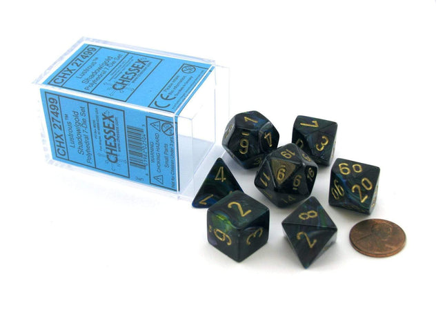 Gamers Guild AZ Chessex CHX27499 - Chessex 7 Die Set Shadow / Gold Lustrous Chessex