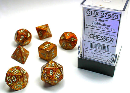 Gamers Guild AZ Chessex CHX27503 -  Chessex 7 Die Set Glitter Gold/silver Chessex