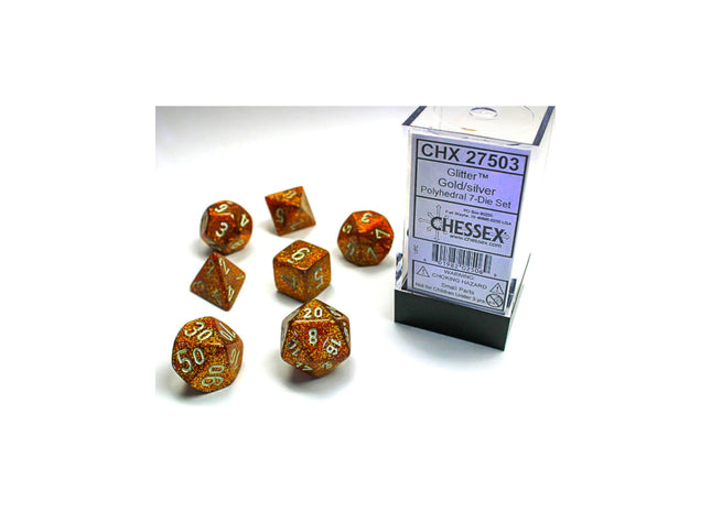Gamers Guild AZ Chessex CHX27503 -  Chessex 7 Die Set Glitter Gold/silver Chessex