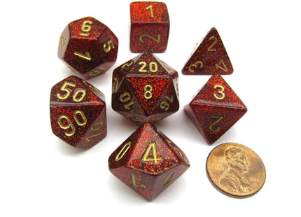 Gamers Guild AZ Chessex CHX27504 -  Chessex 7 Die Set Glitter Ruby/Gold Chessex