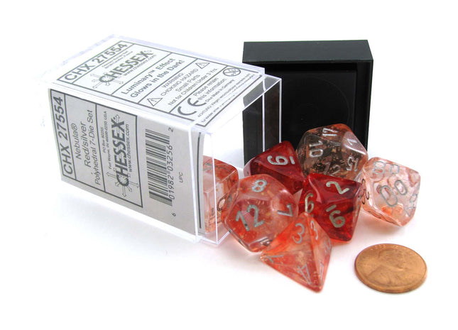 Gamers Guild AZ Chessex CHX27554 - Chessex 7 Die Set Nebula Red Silver Luminary Chessex