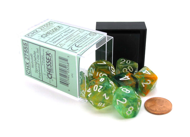 Gamers Guild AZ Chessex CHX27555 - Chessex 7 Die Set Nebula Spring White Luminary Chessex