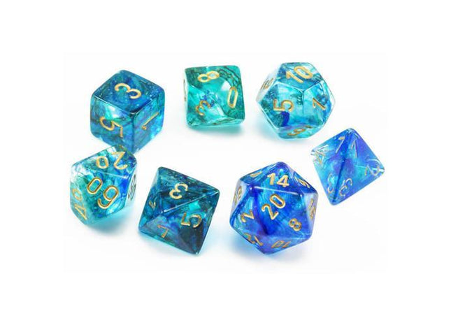 Gamers Guild AZ Chessex CHX27556 - Chessex  7 Die Set Nebula Oceanic Gold Luminary Chessex