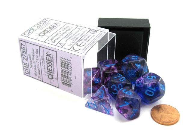 Gamers Guild AZ Chessex CHX27557 - Chessex 7 Die Set Nebula Nocturnal Blue Luminary Chessex