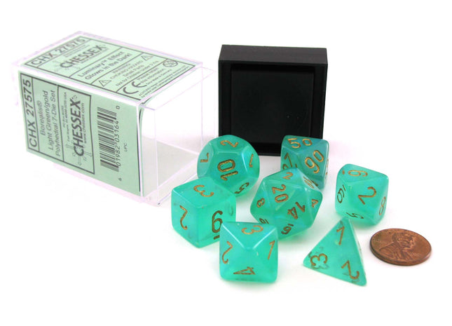 Gamers Guild AZ Chessex CHX27575 - Chessex 7 Die Set Borealis Lt Green Gold Luminary Chessex