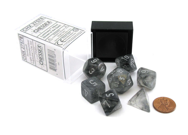 Gamers Guild AZ Chessex CHX27578 - Chessex 7 Die Set Borealis Lt Smoke Silver Luminary Chessex