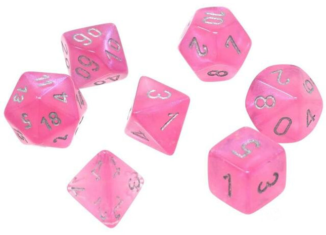 Gamers Guild AZ Chessex CHX27584 - Chessex 7 Die Set Borealis Pink Silver Luminary Chessex
