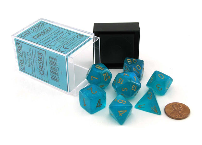 Gamers Guild AZ Chessex CHX27585 - Chessex 7 Die Set Borealis Teal Gold Luminary Chessex