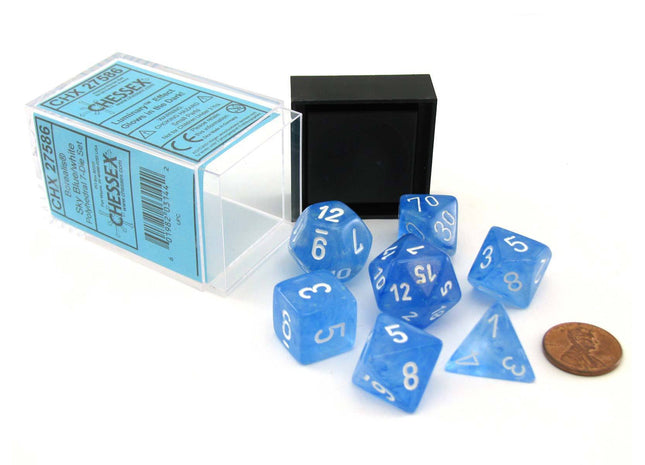 Gamers Guild AZ Chessex CHX27586 - Chessex 7 Die Set Borealis Sky Blue White Luminary Chessex