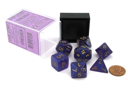 Gamers Guild AZ Chessex CHX27587 - Chessex 7 Die Set Borealis Royal Purple Gold Luminary Chessex