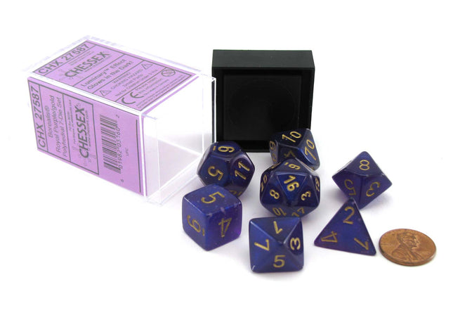 Gamers Guild AZ Chessex CHX27587 - Chessex 7 Die Set Borealis Royal Purple Gold Luminary Chessex