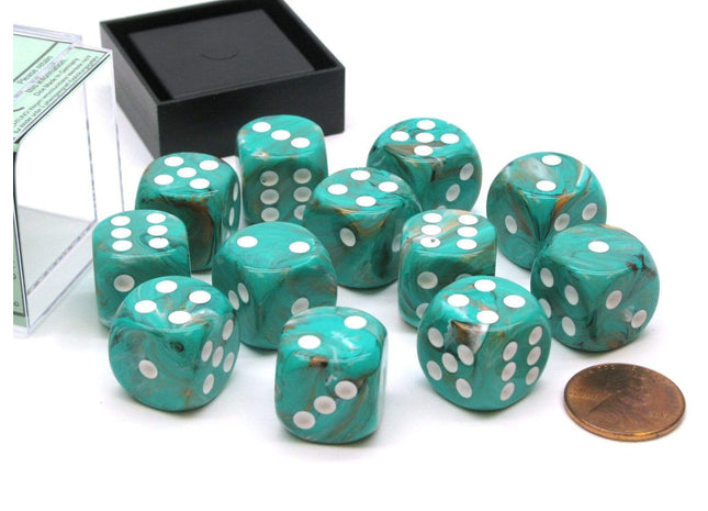 Gamers Guild AZ Chessex CHX27603 - Chessex 16mm Marble Oxi-Copper/White Chessex