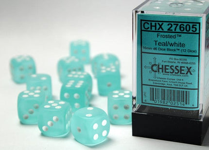 Gamers Guild AZ Chessex CHX27605 - Chessex 16mm Set of 12 D6 Frosted Teal/White Chessex