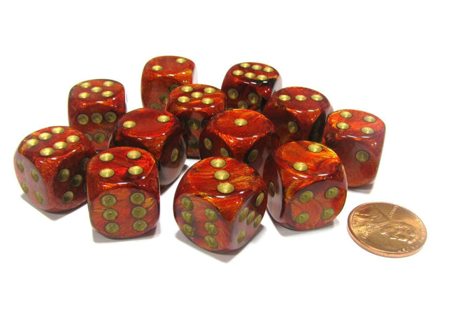 Gamers Guild AZ Chessex CHX27614 - Chessex 16mm Scarlet / Gold Scarab Chessex