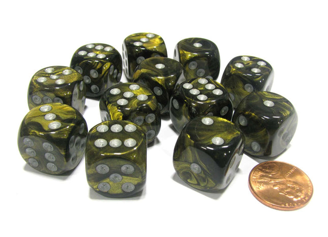 Gamers Guild AZ Chessex CHX27618 - Chessex 16mm Black Gold / Silver Leaf Chessex