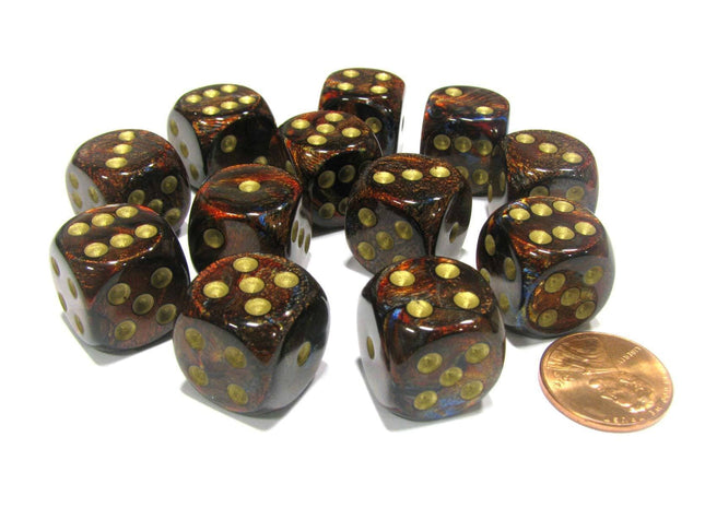 Gamers Guild AZ Chessex CHX27619 - Chessex 16mm Blue Blood / Gold Scarab Chessex