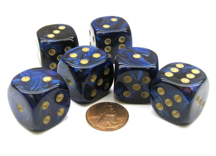 Gamers Guild AZ Chessex CHX27627 - Chessex 16mm Royal Blue / Gold Scarab Chessex