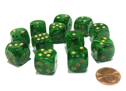 Gamers Guild AZ Chessex CHX27635 - Chessex 16mm Green / Gold Vortex Chessex