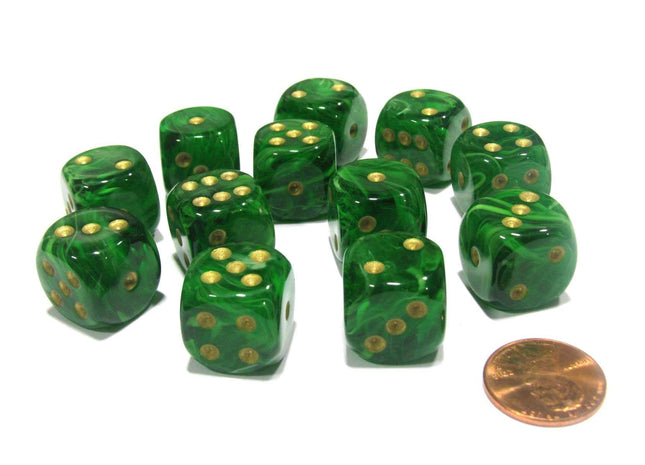 Gamers Guild AZ Chessex CHX27635 - Chessex 16mm Green / Gold Vortex Chessex