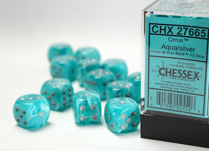 Gamers Guild AZ Chessex CHX27665 - Chessex 16mm Set of 12 D6 Cirrus Aqua/Silver Chessex