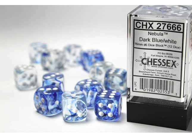 Gamers Guild AZ Chessex CHX27666 - Chessex 16mm Set of 12 D6 Nebula Dark Blue/White Chessex