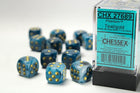 Gamers Guild AZ Chessex CHX27689 - Chessex 16mm Set of 12 D6 Phantom Teal/Gold Chessex