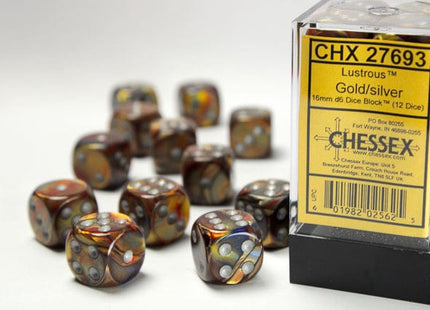 Gamers Guild AZ Chessex CHX27693 - Chessex 16mm Set of 12 D6 Lustrous Gold/Silver Chessex