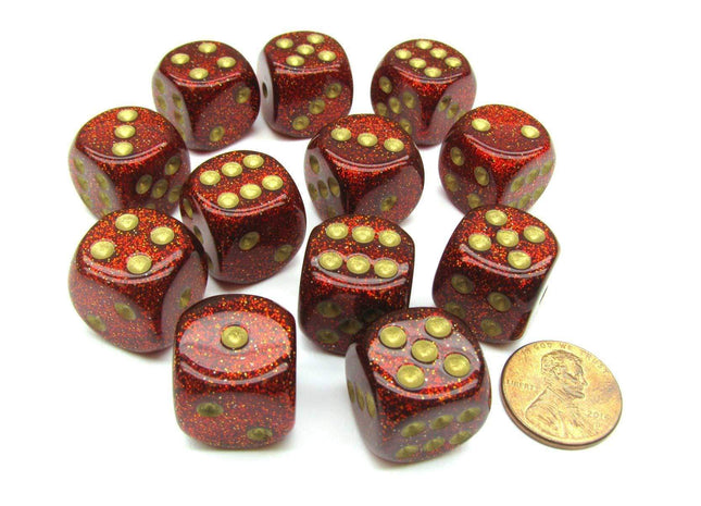 Gamers Guild AZ Chessex CHX27704 - Chessex 16mm  Block Glitter Ruby / Gold Chessex
