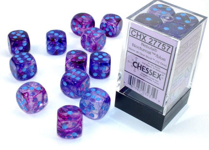 Gamers Guild AZ Chessex CHX27757 - Chessex 16mm Set of 12 D6 Nebula Nocturnal/Blue Chessex