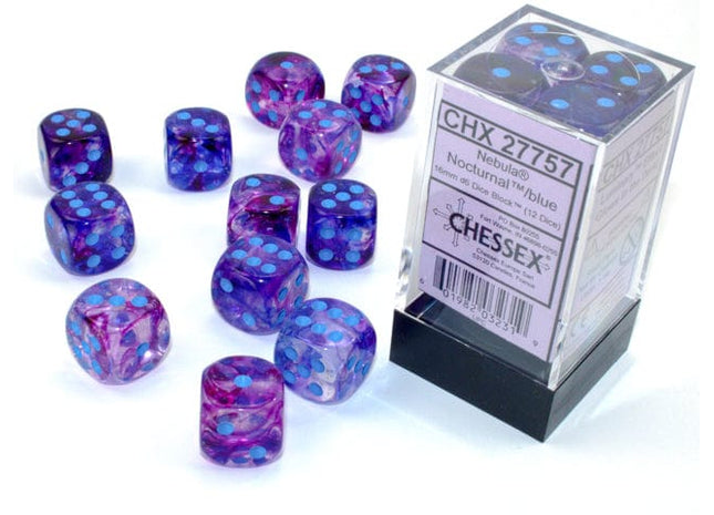Gamers Guild AZ Chessex CHX27757 - Chessex 16mm Set of 12 D6 Nebula Nocturnal/Blue Chessex