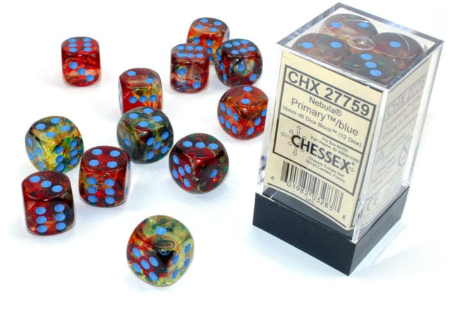 Gamers Guild AZ Chessex CHX27759 - Chessex 16mm Set of 12 D6 Nebula Primary/Blue Chessex
