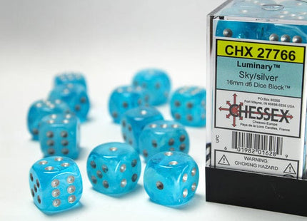 Gamers Guild AZ Chessex CHX27766 - Chessex 16mm Set of 12 D6 Luminary Sky/Silver Chessex