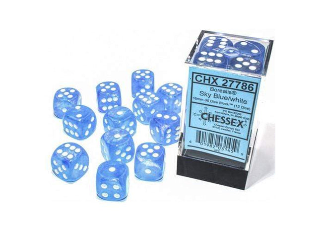 Gamers Guild AZ Chessex CHX2778 - Chessex 16mm Borealis Sky Blue White Luminary Chessex