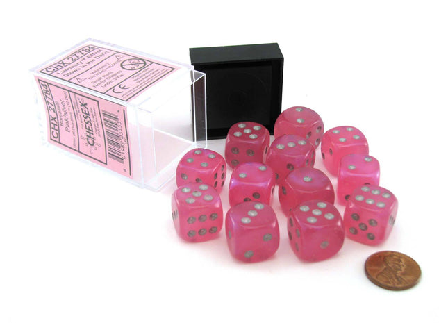 Gamers Guild AZ Chessex CHX27784 - Chessex 16mm D6 Borealis pink Silver Luminary Chessex
