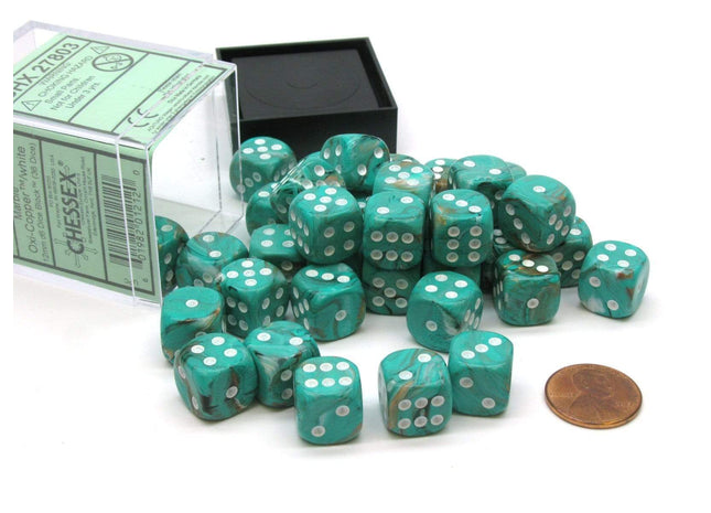 Gamers Guild AZ Chessex CHX27803 - Chessex 12mm Marble Oxi-Copper/White Chessex