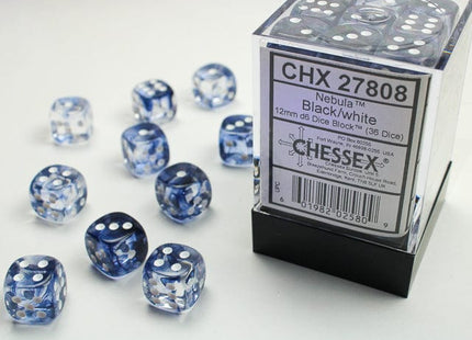 Gamers Guild AZ Chessex CHX27808 -  Chessex 12mm D6 Black/White Nebula Chessex