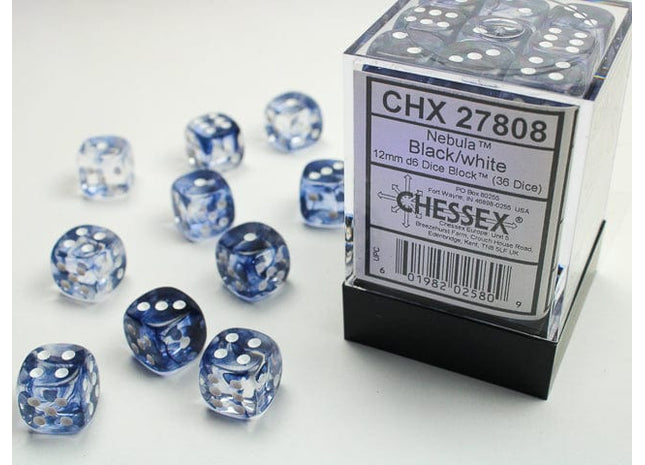 Gamers Guild AZ Chessex CHX27808 -  Chessex 12mm D6 Black/White Nebula Chessex
